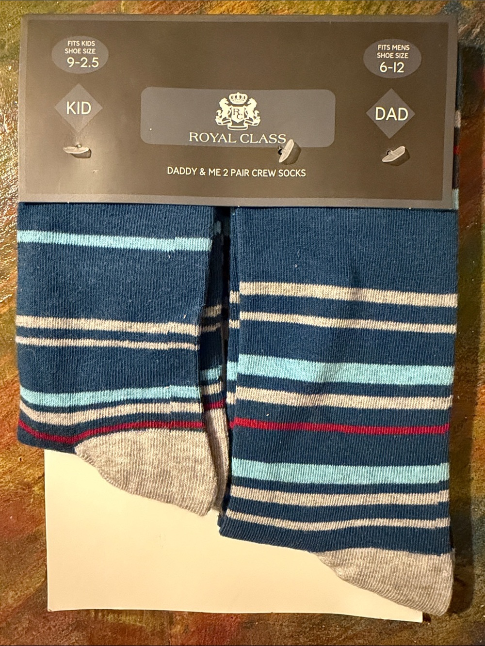 Royal Class Daddy & Me 2 Pair Crew Socks - Striped Gray Kid & Dad 2 Set NEW